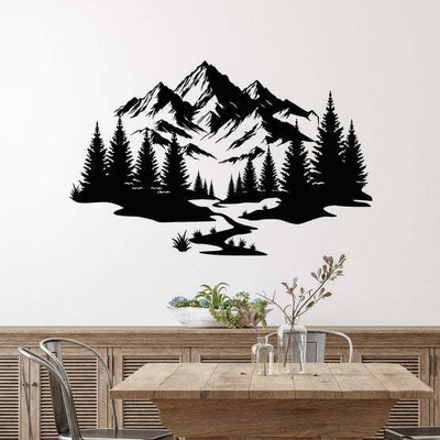 SnappyVinyl 27 cm Silhouette Of Mountains Peaks And Fir Trees Self Adhesive Sticker(Pack of 1)