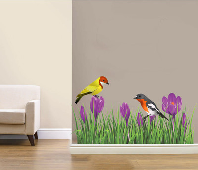 Archi Graphics Studio 100 cm bird and flower wall sticker | nature wallpaper décor Self Adhesive Sticker(Pack of 1)