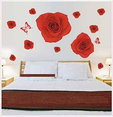 Asian Royals 90 cm Red Rose Flower Home Decor Wall Wall Sticker For Home Décor (60CM x 90CM) Self Adhesive Sticker(Pack of 1)