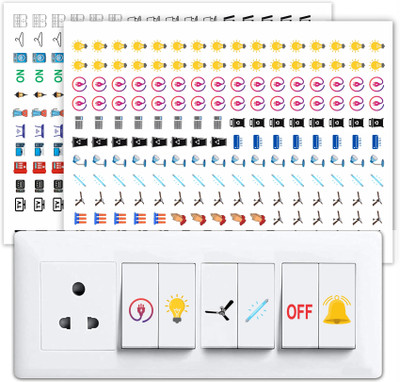 RSB HUB 1.5 cm Transparent Switch ID Stickers for Switch Boards, 46 Designs, Self Adhesive Sticker(Pack of 330)