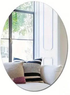 KASHTABHAN 30 cm Oval Shape Magic Mirror Sticker – for Home & Bathroom Décor Double-sided Sticker(Pack of 1)
