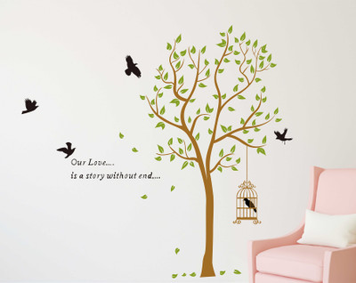 Remer 69 cm One cage with Tree Wallsticker Self Adhesive Sticker(Pack of 2)