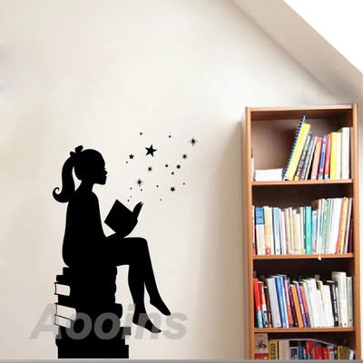 SnappyVinyl 50 cm Girl Reading Books Self Adhesive Sticker(Pack of 1)