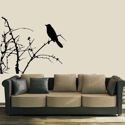 walkart 2.54 cm single crow waiting in trees of throns Removable Sticker(Pack of 1)