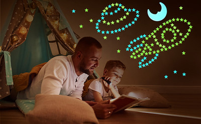 Kesar Desgins 30 cm galaxy night glowing Star Glow in the Dark Sticker(Pack of 6)