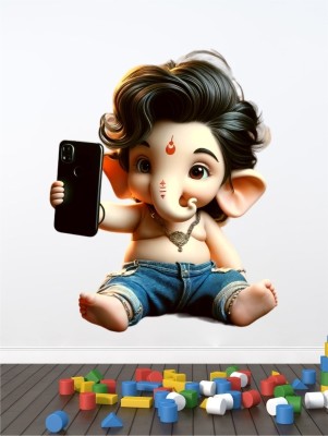 Krishna Sticker 56 cm selfie wala Ganesh ji Wall Sticker For Kids Self Adhesive Sticker(Pack of 1)