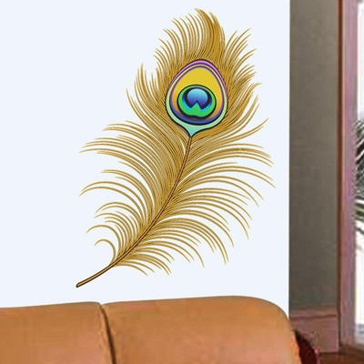 Happy Walls 10 Beautiful Feather in Peacock Self Adhesive Sticker(Pack of 1)
