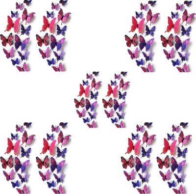 JAAMSO ROYALS 90 cm Designer Purple Colour 3D Butterflies Wall Sticker (Purple, Set of 120 pcs) Self Adhesive Sticker(Pack of 120)