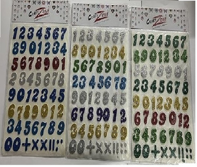 Freedy 2 inch Eva Foam GlitterNumerics/Numbers/123 Self Adhesive Stickers for Kids,Children Self Adhesive Sticker(Pack of 3)