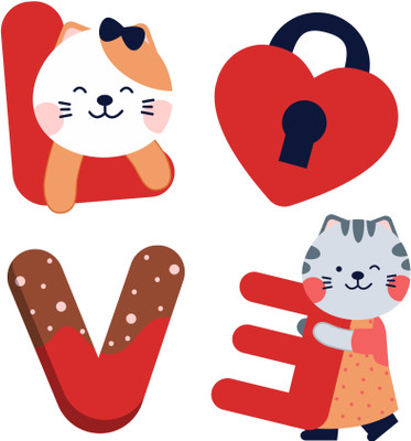 Aashrut decor 58 cm cute valentine cat blackWall Sticker and Home Décor Self Adhesive Sticker(Pack of 1)