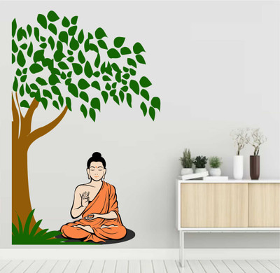 MEHMETDECOR 48 cm Buddha Under tree Wall Stickers & Murals Size - 48x76cm Self Adhesive Sticker(Pack of 1)