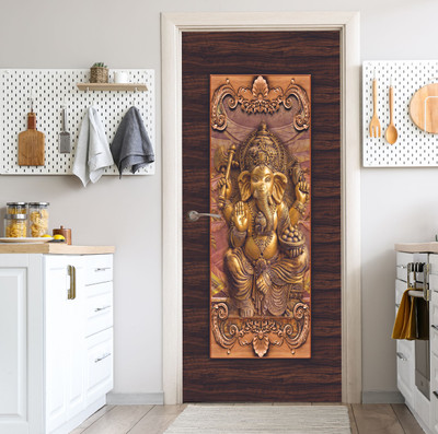 We Kreate 213 cm 3D Embossed Ganesh ji Door wallpaper Self Adhesive Sticker(Pack of 1)