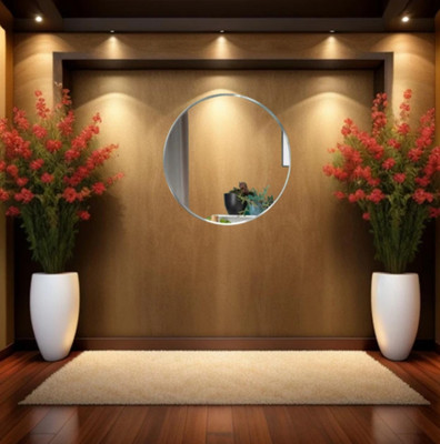 Trishvas 13 inch Set of 4 Circle Mirror Look Wall Stickers (30×30 cm, Silver) Self Adhesive Sticker(Pack of 4)