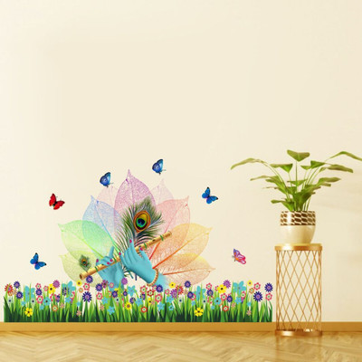 Decor hubb 90 cm Flute Grass with Butterfly Self Adhesive Wall Sticker ( 90 x 60 cm ) Self Adhesive Sticker(Pack of 1)