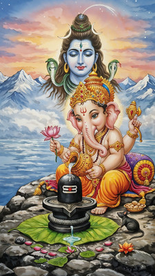 swaroopa 16.5 inch Shri Ganesha sticker Self Adhesive Sticker(Pack of 1)