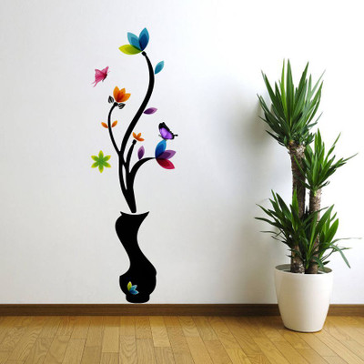 LetsApply 45 cm Wall Sticker Beautiful Design Pots Floral Sticker Self Adhesive Sticker(Pack of 1)
