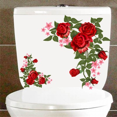 SAI DESIGNS 99 cm rose flowers with vine blowingToilet seat sticker bathroom sticker(36x38) Self Adhesive Sticker(Pack of 1)