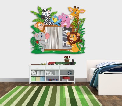 Flipkart SmartBuy 29 cm Cartoon Animals Frame Design with Acrylic Mirror Sticker (29 CM x 33 CM) Self Adhesive Sticker(Pack of 1)