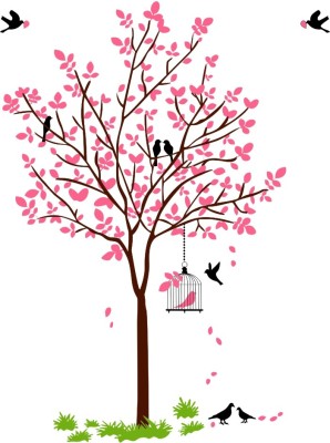 Wallzone 100 cm Pink Tree Extra Large Vinyl Wallsticker For Home Decorations(86 cm x 115 cm) Self Adhesive Sticker(Pack of 1)