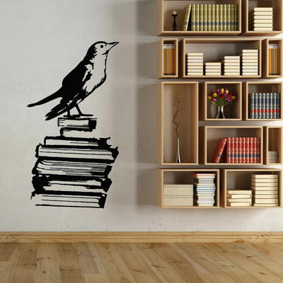 SnappyVinyl 85 cm Abstract Bird On Books Bookstore Self Adhesive Sticker(Pack of 1)