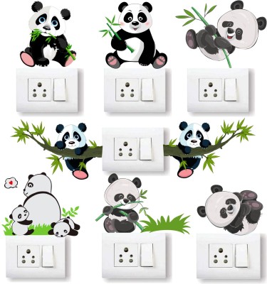 WallHunt 27 cm Panda Switch Sticker Self Adhesive Sticker(Pack of 8)