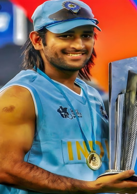 Dumdic 30 cm Mahindra Singh Dhoni With ICC T-20 Trophy A4 Strong Self Adhesive Sticker(Pack of 1)