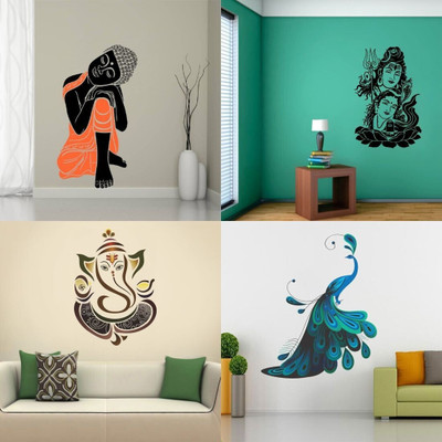 GharKraft 110 cm Combo of 4 Wall Sticker Sleeping Buddha-(110 X 60 Cms) Reusable Sticker(Pack of 4)