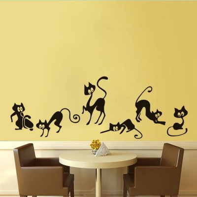 SnappyVinyl 25 cm Funny black cat Wall Sticker animals Self Adhesive Sticker(Pack of 1)