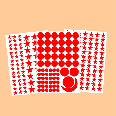 Ashamohar 21 cm Red Stars Wall Stickers, 220 Star Round Small Moon Wall Decals Self Adhesive Sticker(Pack of 3)