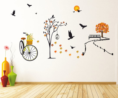 LANSTICK 86.36 cm CYCLE-TREE-PATH-WAY-PEACE-EXTRALARGE-WALLSTICKER-WALLSECORATION Self Adhesive Sticker(Pack of 1)