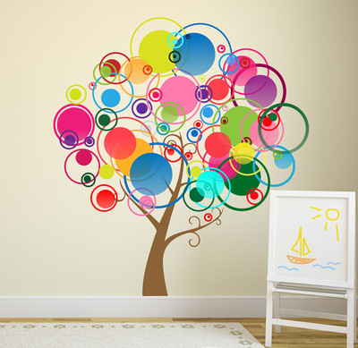 Wallme 90 cm Colorful Tree | Non-Reusable Stickers Self Adhesive Sticker(Pack of 1)