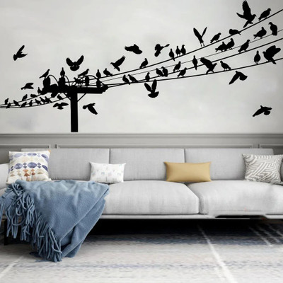 SnappyVinyl 120 cm Moder Power Line Birds Self Adhesive Sticker(Pack of 1)