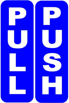 Printlive 15 cm Blue Push Pull Door Sign Sticker Vertical Format Bold Lettering Self Adhesive Sticker(Pack of 1)