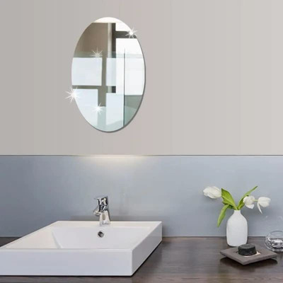 Vrutwa 20 cm Oval Shape Mirror Wall Sticker for Tiles Bedroom Living Room Basin Mirror Self Adhesive Sticker(Pack of 1)