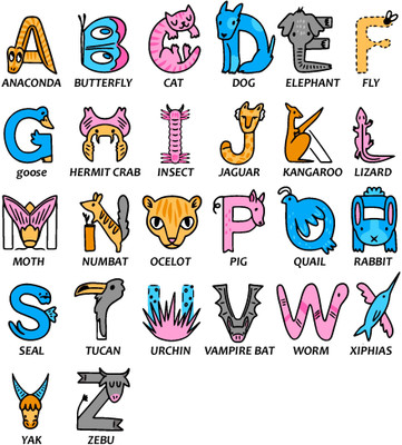 Stylishdecors 56 cm alphabets in animal form Self Adhesive Sticker(Pack of 1)