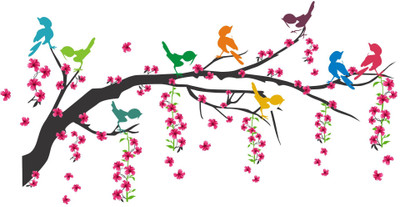 Decor Villa 48 cm NATURE TREE WITH HANGING VINE FLOWERS Removable Sticker(Pack of 1)