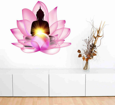 Stickerberry 60 cm Buddha Pink Lotus Flower Wall sticker for home decor 50 CM X 60 CM Self Adhesive Sticker(Pack of 1)
