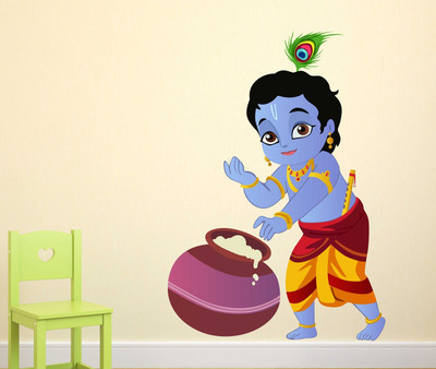 WALLSTICK 80 cm Cute Krishna Removable Sticker(Pack of 1)