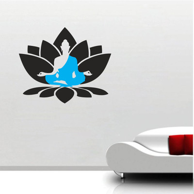 Saiii Designs 45 cm Lord Buddha with lotus Wall Sticker to add life to your Walls Self Adhesive Sticker(Pack of 1)
