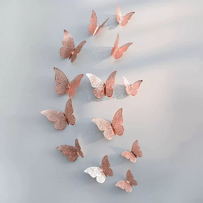 Asian Royals 16 cm Rose 3D Butterfly Home Decor, Set of 12 Butterfly Sticker Sheet (16CM x 13CM) Self Adhesive Sticker(Pack of 12)