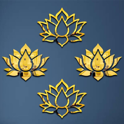 wall1ders 15 cm Small Lotus Golden Pooja Room & Festivals Decoration Self Adhesive Sticker(Pack of 2)