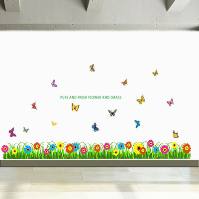 walkart 2.54 cm green fresh scenario with grass and butterflies Removable Sticker(Pack of 1)