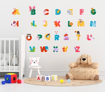 ADVANCE SERVICES 100 cm 3D Latest new ABCD Cartoon Animals Name Wall Sticker Self Adhesive Sticker(Pack of 1)