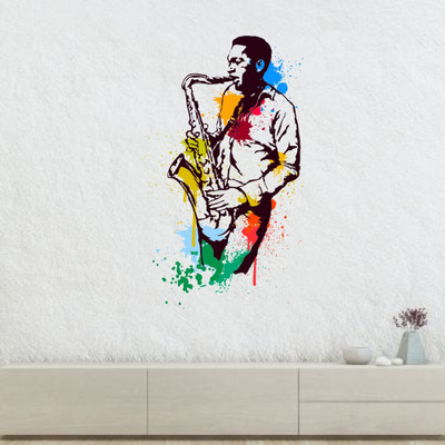 Littlebuds 79 cm Saxophonist Playing Jazz Music-Music Makes Happy-Wall Decorative-Removeble Self Adhesive Sticker(Pack of 1)