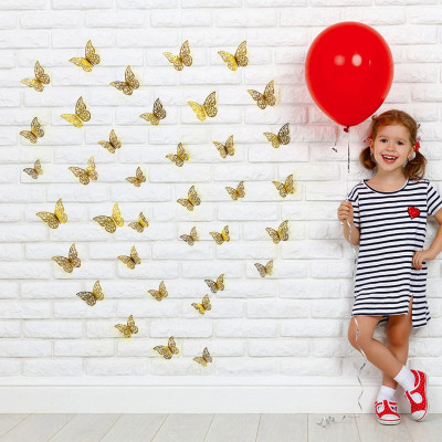 JAAMSO ROYALS 90 cm Golden 3D Butterfly Home Décor Self Adhesive Peel And Stick Wall Sticker ( Golden , Set of 12 pcs) Self Adhesive Sticker(Pack of 1)