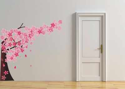 parth decor 86 cm pink flower tree wall sticker Self Adhesive Sticker(Pack of 1)