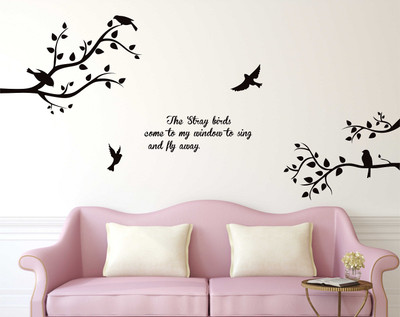Remer 69 cm Tree with cage wallsticker Self Adhesive Sticker(Pack of 2)