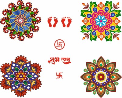 Inkfence 30 cm Floor Rangoli Combo Sticker for Diwali Self Adhesive Sticker(Pack of 4)