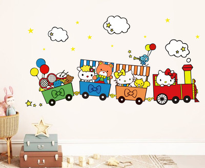 ZONA CREATION 45 cm Hello KItties on Engine Train Wall stickers Self Adhesive Sticker(Pack of 1)