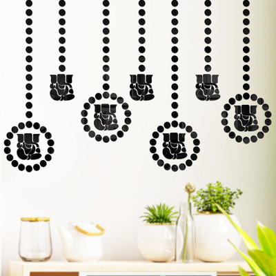 wall1ders 100 cm 10 Ganesha with 100 Dots Black Mirror Stickers For Wall, Wall Stickers. Self Adhesive Sticker(Pack of 110)